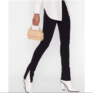 Nasty Gal Leggings  Black Ribbed‎  Split Hem Women's Pants Size US 4